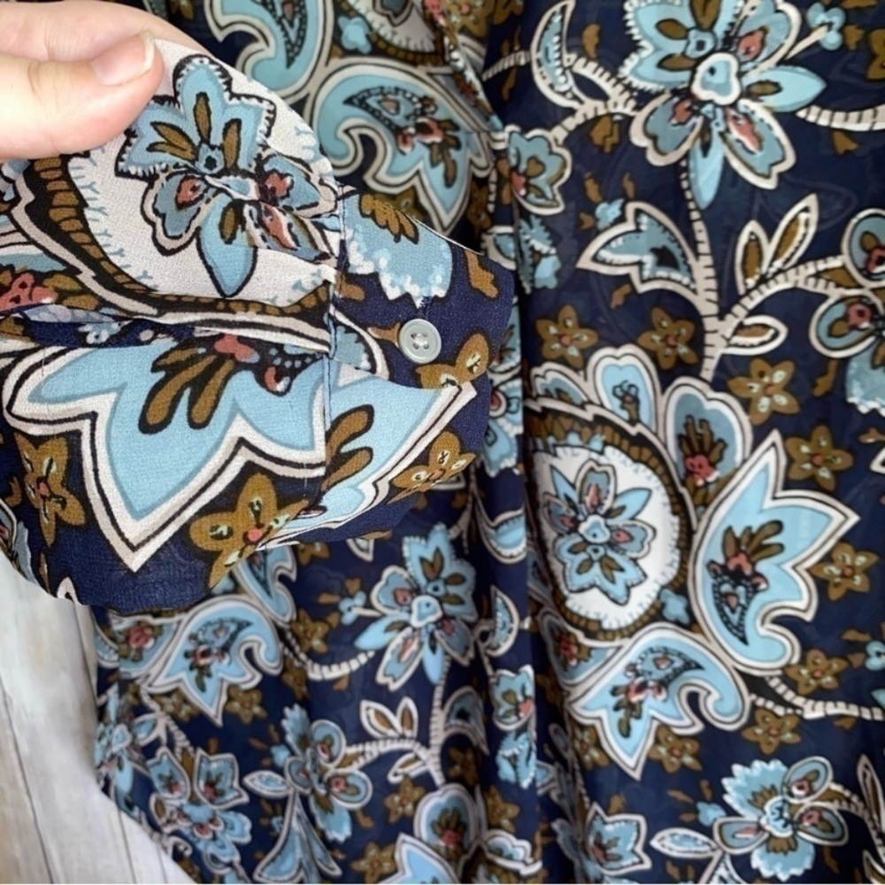 Loft Blue Floral Paisley Popover Blouse - Picture 5 of 6
